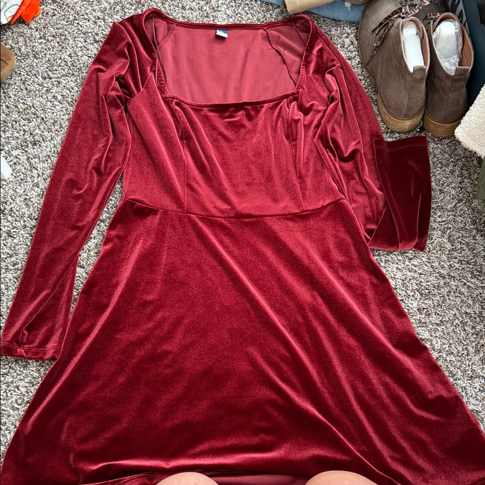 Old Navy Rich Red Velvet Long Sleeve Dress